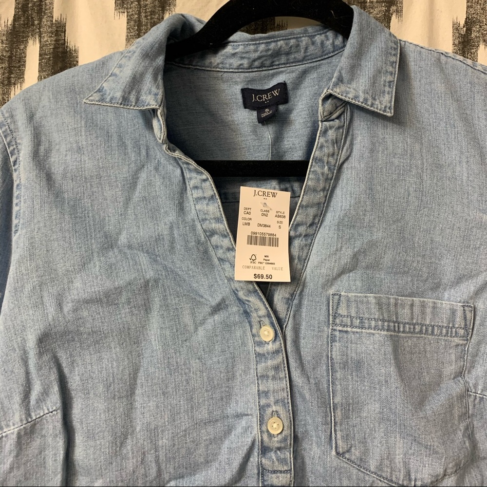 J crew denim shirt. Size small. New with tags